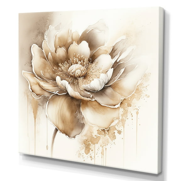 Designart Blooming Beige Floral Design IV Canvas Wall Art