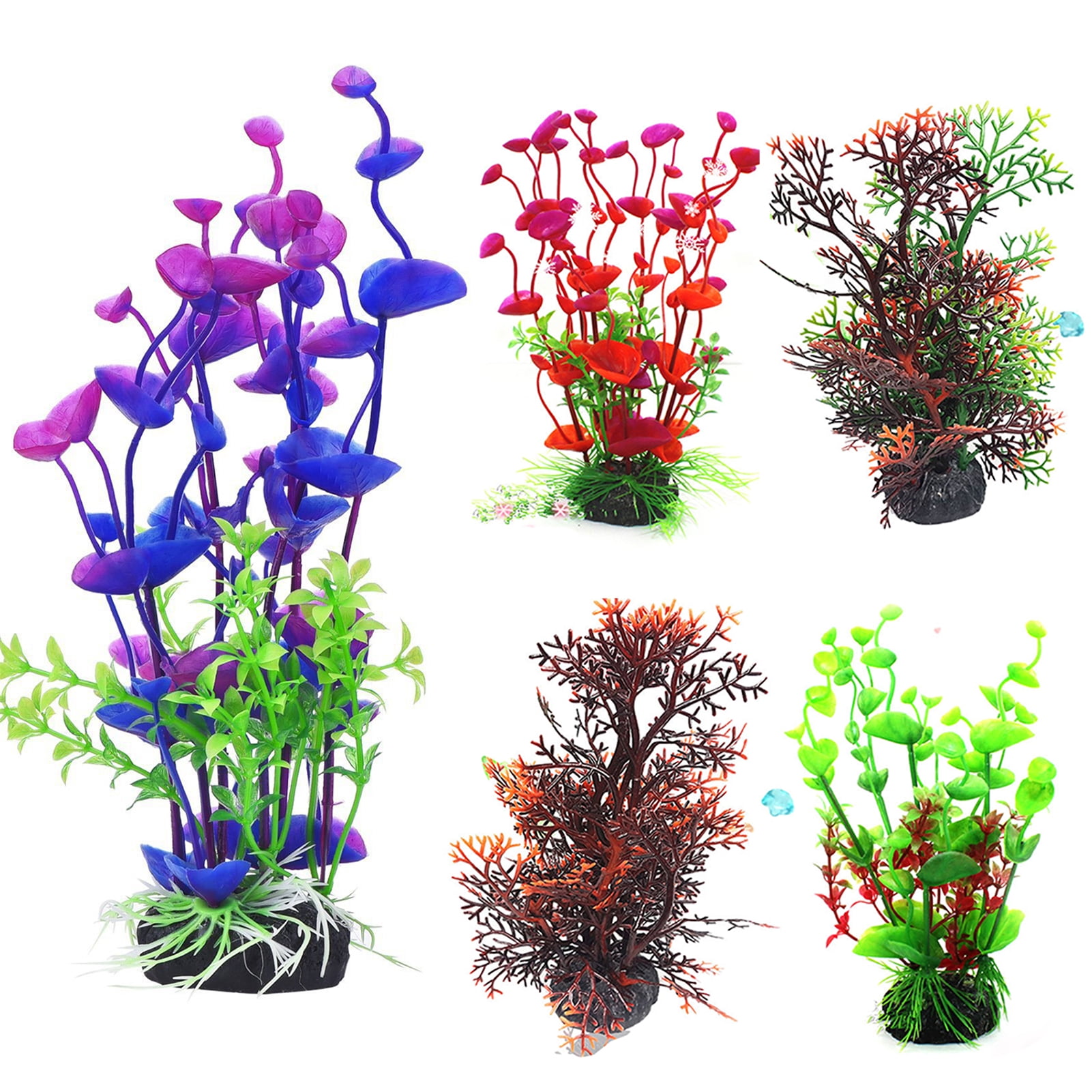 Fish Tank Accessories Aquarium Decorations Plants Artificial Seaweed Water Plants Fish Tank Plant Decorations for Household Office 6.6 inches Tall Rose Red