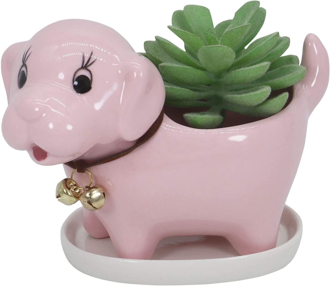 Pink Dog Succulent Planter Pot with Drainage Tray, Cute