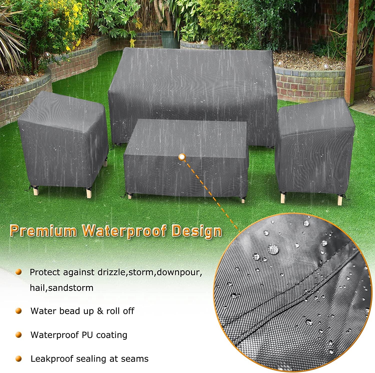 Outdoor Waterproof Patio Furniture Covers 4-Piece Set for Chairs, Loveseat and Coffee Table, Heavy Duty 600D, Grey