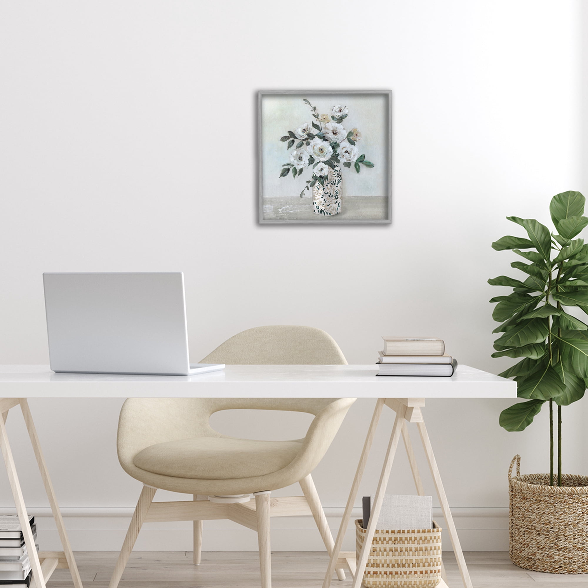 Stupell Industries Leaf Patterned Flower Vase Gray Framed Giclee Art, design by Sally Swatland