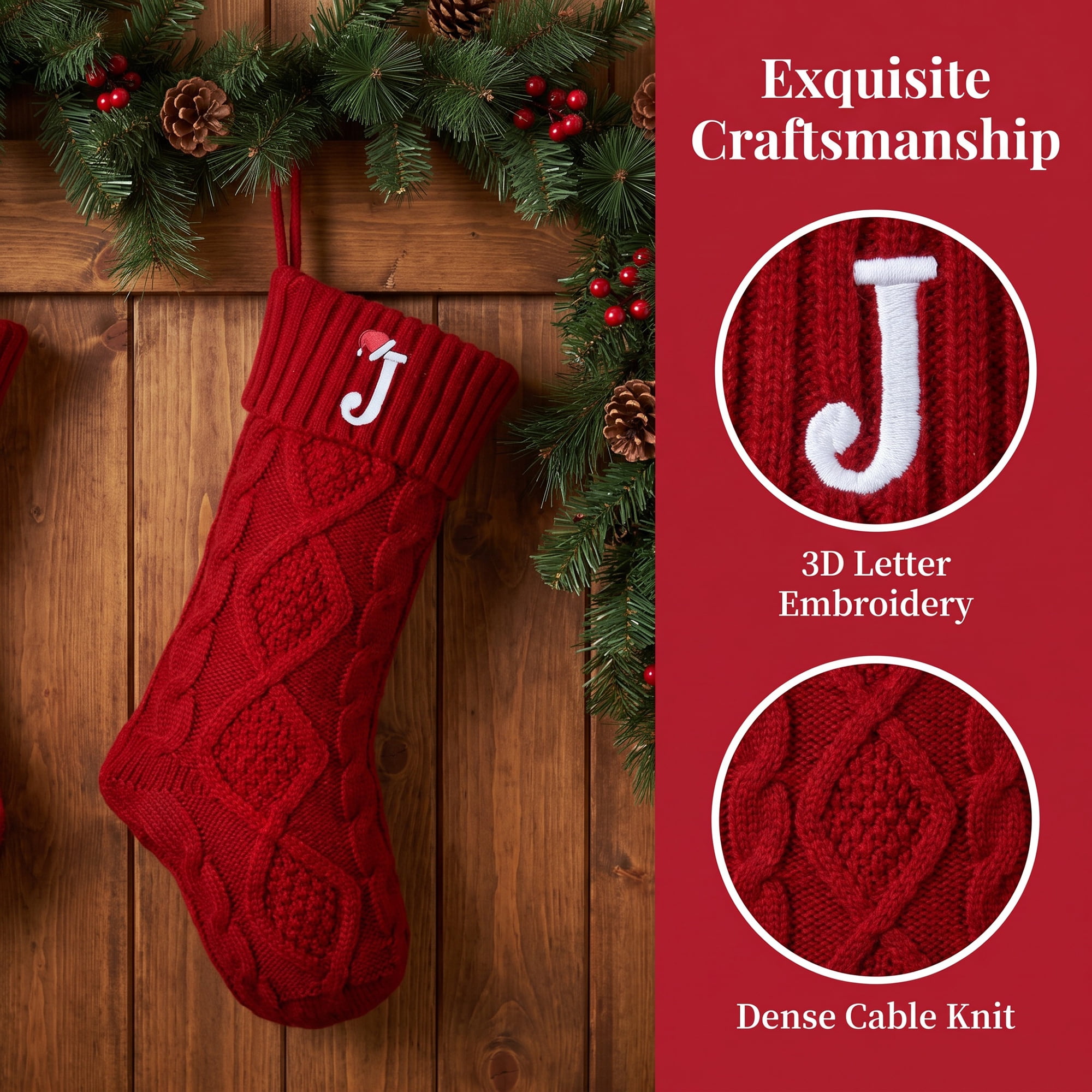 Unique Bargains Canine Bone Christmas Stocking Puppy Keepsake Sack Red Letter J 17"