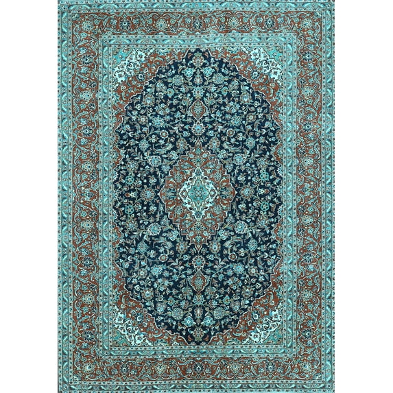 Ahgly Company Indoor Rectangle Medallion Light Blue Traditional Area Rugs, 8' x 12'