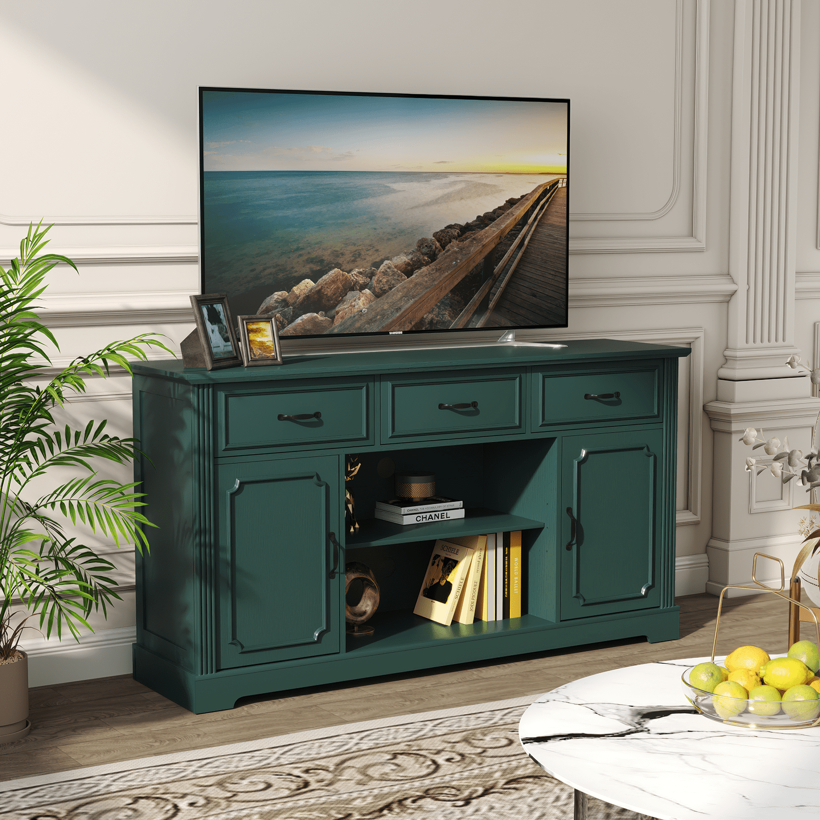 HLR Mid Century 60" TV Stand for TV up to 65", Entertainment Center with Drawers Storage for Living Room, Green