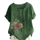 thumbnail image 2 of DTBPRQ - Camisas de lino para mujer, blusa bordada de algodón y lino, manga corta, estilo bohemio mexicano, camiseta informal, 2 of 4