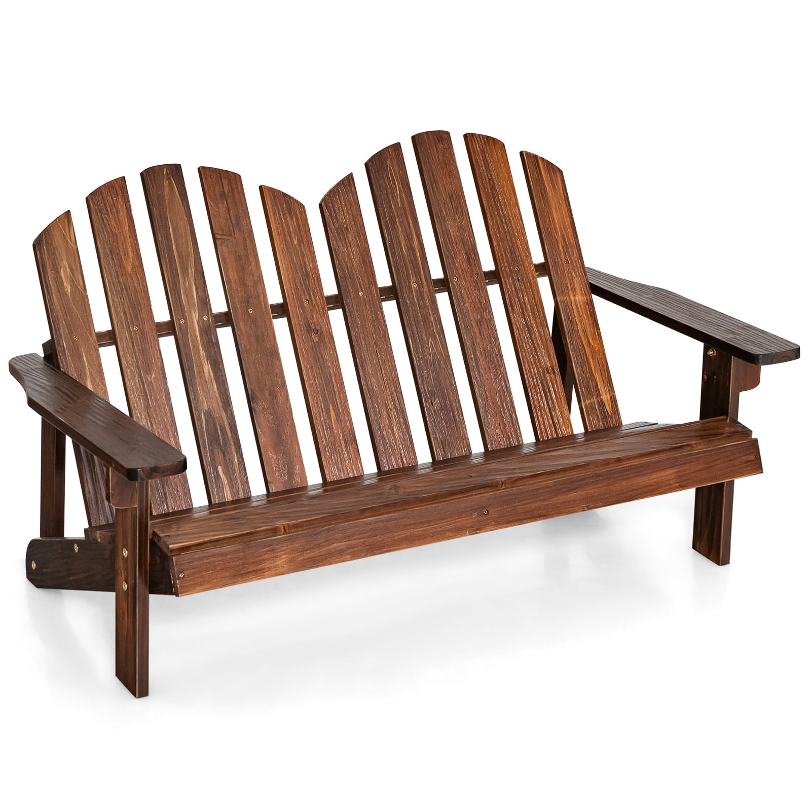 Gymax Kid Adirondack Chair Solid Wood Loveseat Backrest Arm Rest for 2 Person Patio Coffee