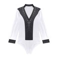 thumbnail image 5 of Kaerm Men's Rhinestone Latin Salsa Dance Shirt V Neck Ballroom Dance Tops Leotard Bodysuit White L, 5 of 6