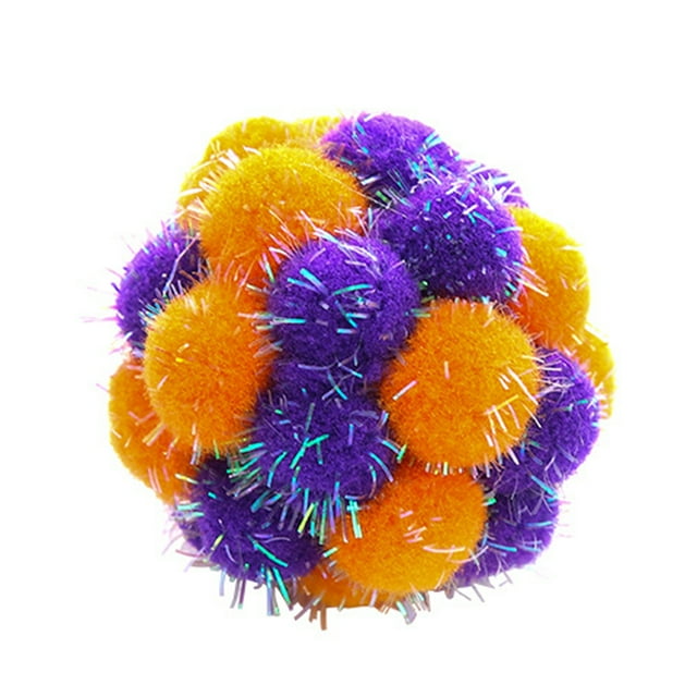 Flmtop Cat Ball Toy Built-in bell Interactive Colorful Plush Mini Ball Kitten Teaser Toy Pet Toy