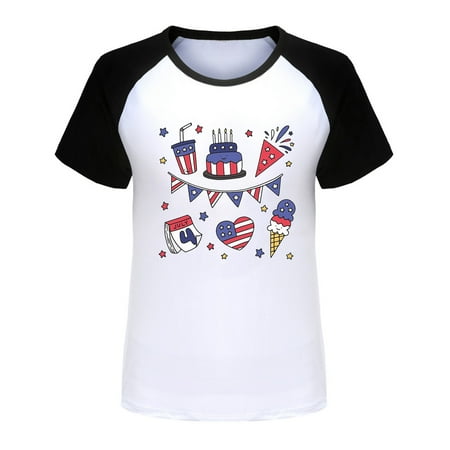 Toddler Girls Shirts Summer Independence Day Cartoon Print Short Sleeve Comfortable Tops Shirts for Boys