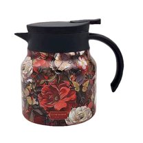 CMrtew ‌Victorian Floral Stainless Steel Tea Carafe | 800ml/27oz Insulated Teapot with Lid Double-Wall Vacuum Insulation for Hot Tea/Coffee, Dishwasher Safe (Orange)‌