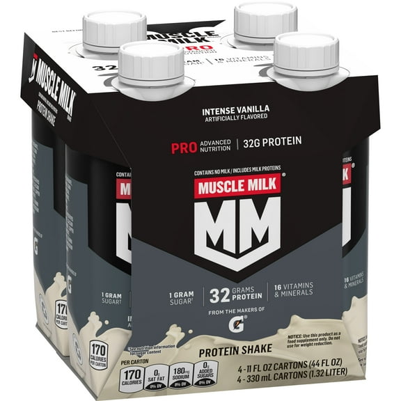 Muscle Milk Pro Advanced Nutrition Protein Shake, Intense Vanilla, 11 fl oz Carton, 4 Pk