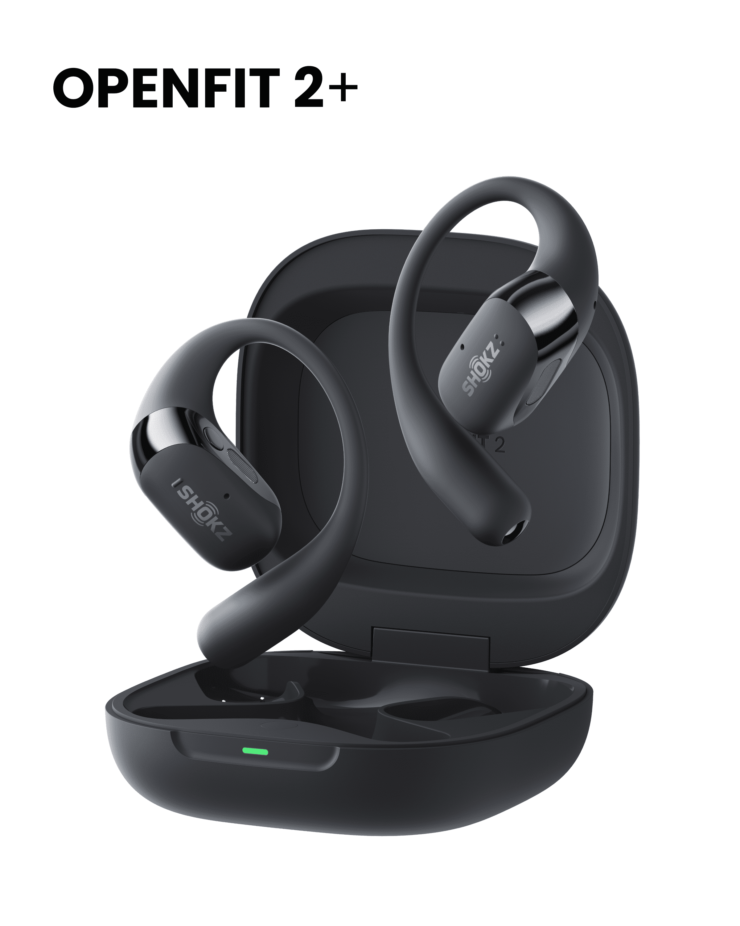 SHOKZ New OpenFit 2+ Open-Ear Headphones, Dolby Audio Enabled, Comfortable Earbuds with Soft Ear Hooks, 48H Playtime, IP55 Water-Resistant, USB-C Fast Charging, Wireless Charging, Black
