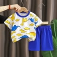 thumbnail image 2 of Bovxnpu Boys Girls Pajamas, Boy's Cotton Short Sleeve T-Shirt and Short Set, Summer Thin Round Neck Short Sleeved Set Home Clothes Two-piece Set Cute Printed T-shirt+shorts 9-18 Months, 2 of 4