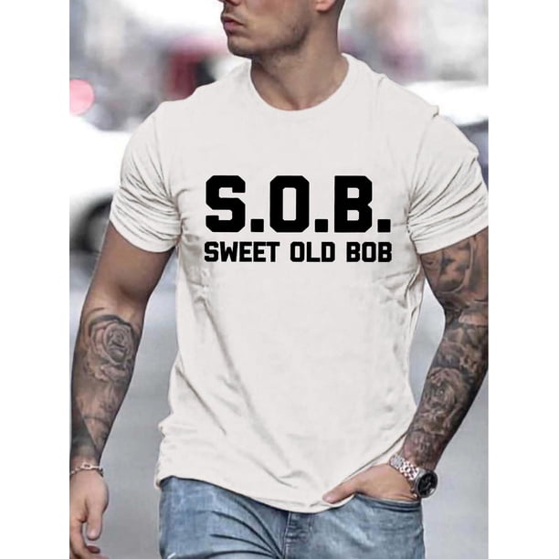 Men's Casual Summer T-Shirt with Print Pattern, Knit Fabric, Round Neck, Regular Fit, Adult Unisex - S.O.B. Sweet Old Bob Design