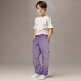 thumbnail image 5 of Childrens Cargo Pants Fashion Casual Elastic Waist Drawstring Joggers Trousers Solid Color Loose Sports Pant with Pockets Purple 5 Years, 5 of 7