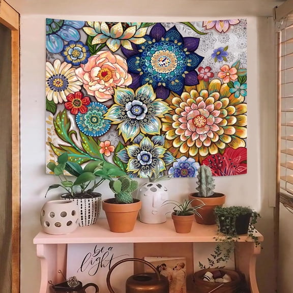 Colorful Floral Tapestry Wall Hanging, Boho Fabric Blossom Tapestries, Multi Color Tapestry for Bedroom Home Hippie Wall Decor, 40x30 inch