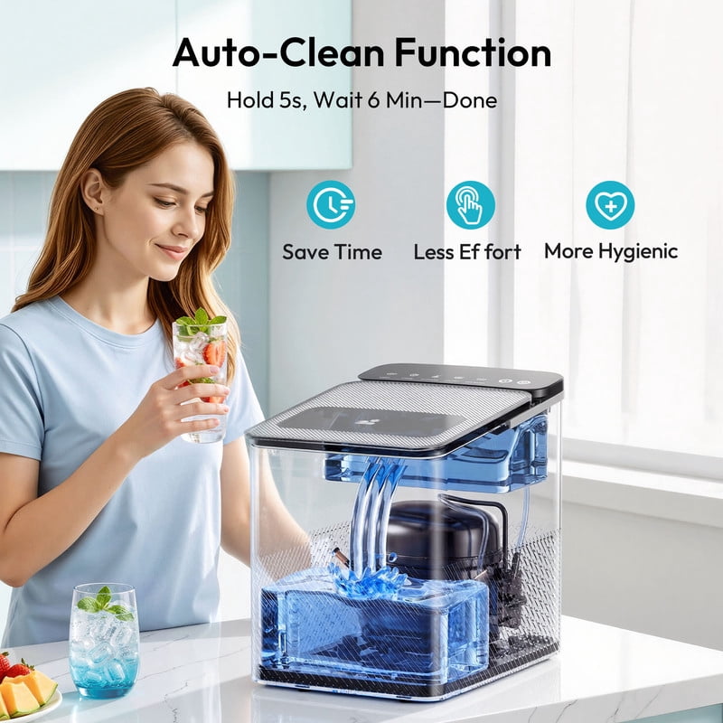 EUHOMY Countertop Ice Maker, Portable 2-Size Bullet Ice Machine with Self-Cleaning, 26.5 Lbs/24H, Grey