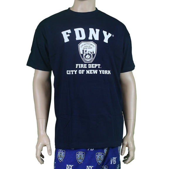 FDNY Short Sleeve White Fire Dept Logo and Shield T-Shirt Navy Large