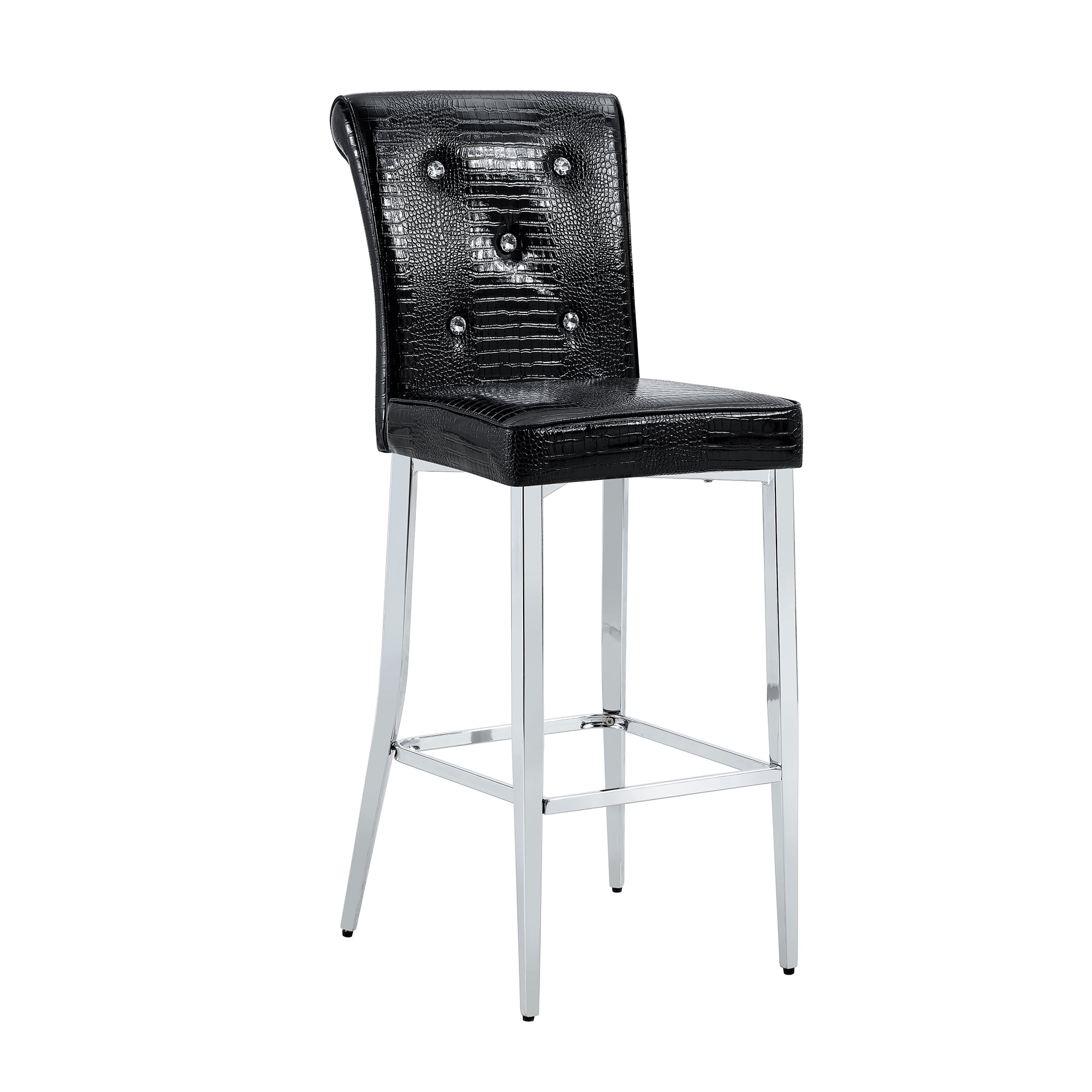 Alvantor Bar Stools Set of 2 Vintage Leather Bar Stools with Crystal Clasp Counter Stool Chairs for Kitchen Island Black