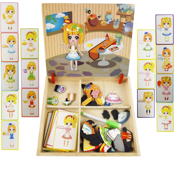 Vezve Kids Magnetic Kitchen Jigsaw Dress Up Puzzle Set Board Drawing Toy For Girls Walmart Com Walmart Com