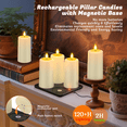 thumbnail image 4 of PChero 4Pack Rechargeable Flameless Candles with Remote Timer, Flickering LED Pillar Candle with Magnetic Charging Base, Battery Electric Fake Candles for Home Decor Halloween Christmas, Ivory, 4 of 12