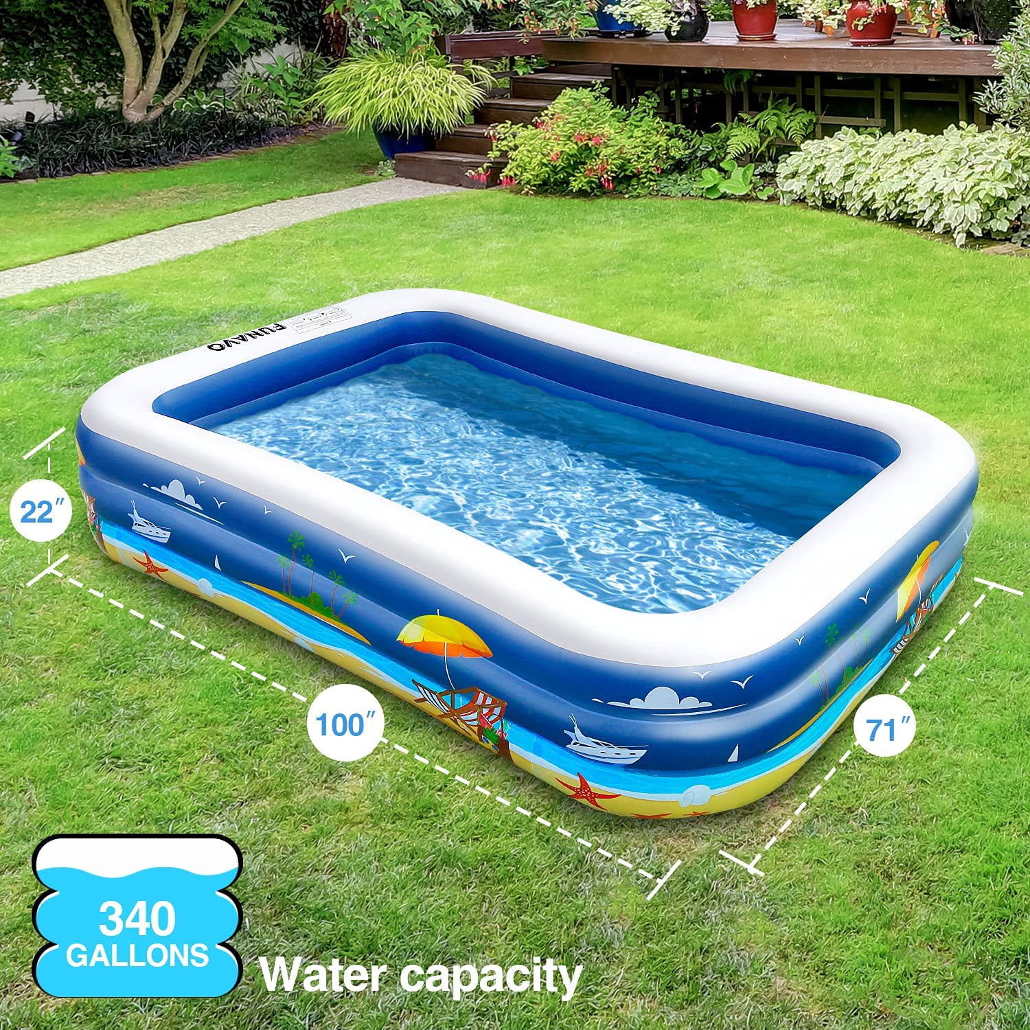 JOYBASE 100" X 71" X 22"  Rectangle Full-Sized Inflatable PVC Swimming Pool for Family