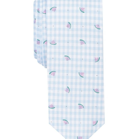 bar III Mens Watermelon Gingham Self-tied Necktie, Blue, One Size