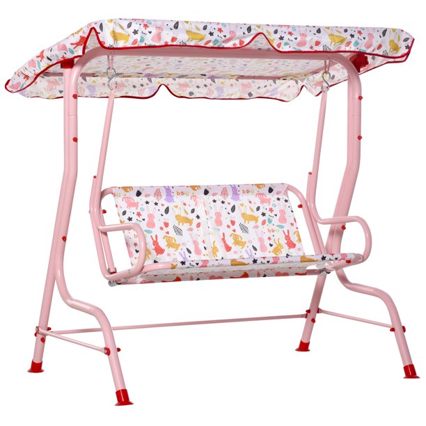 Outsunny Kids Porch Swing, Outdoor 2Seat Patio Chair, Toddler Glider