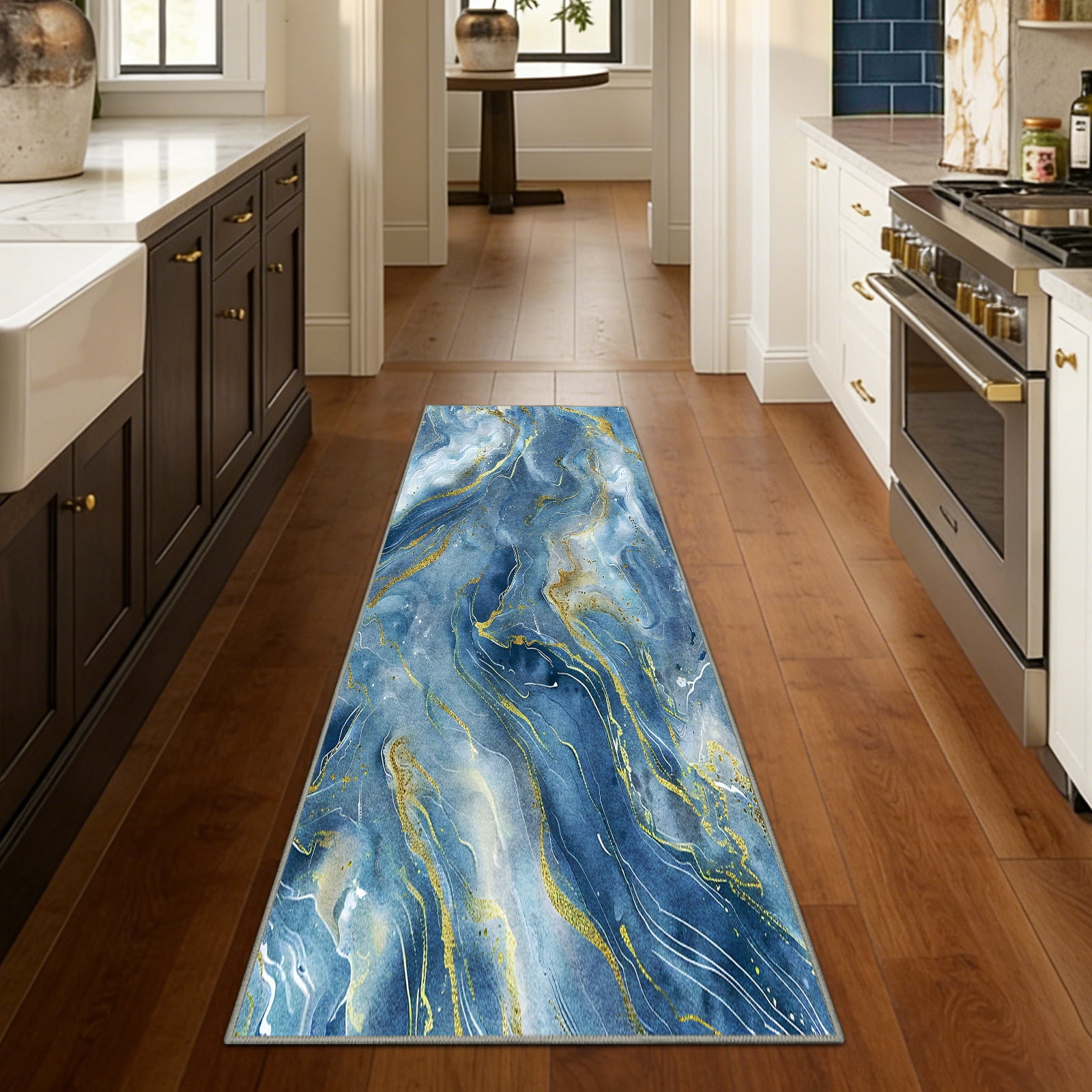 2x6 Abstract Marble Runner Rug Non Slip Washable Rug, Soft Faux Wool Modern Rugs for Hallways, Kitchen Runner Rugs Non Skid, Stain Resistant Floor Carpet for Laundry Entryway Bedroom Bathroom