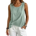 thumbnail image 5 of Dwellite Cotton Linen Flowy Tank Tops for Women Plus Size Sleeveless Shirts Oversized Tops Summer Casual Loose Fit Crewneck Blouse Light Green XL, 5 of 6
