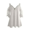 thumbnail image 3 of Patlollav Womens Plus Size Clearance,Women Casual Lace Half Sleeve V-Neck Zipper Hollow Out T-Shirts Tops, 3 of 5