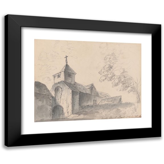 James Moore 14x12 Black Modern Framed Museum Art Print Titled - Church of St. Mary the Virgin, Hurley, Berkshire, England (1792)