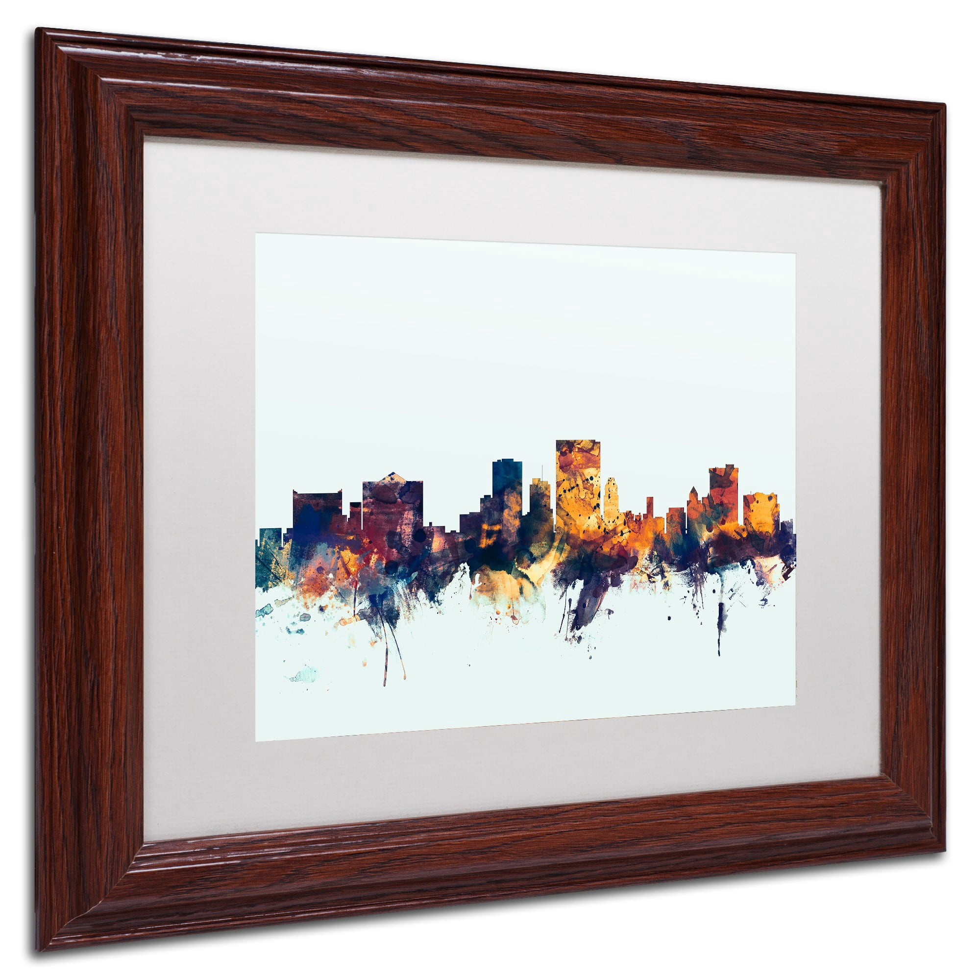 Trademark Fine Art "El Paso Texas Skyline Blue" Canvas Art by Michael Tompsett, White Matte, Wood Frame