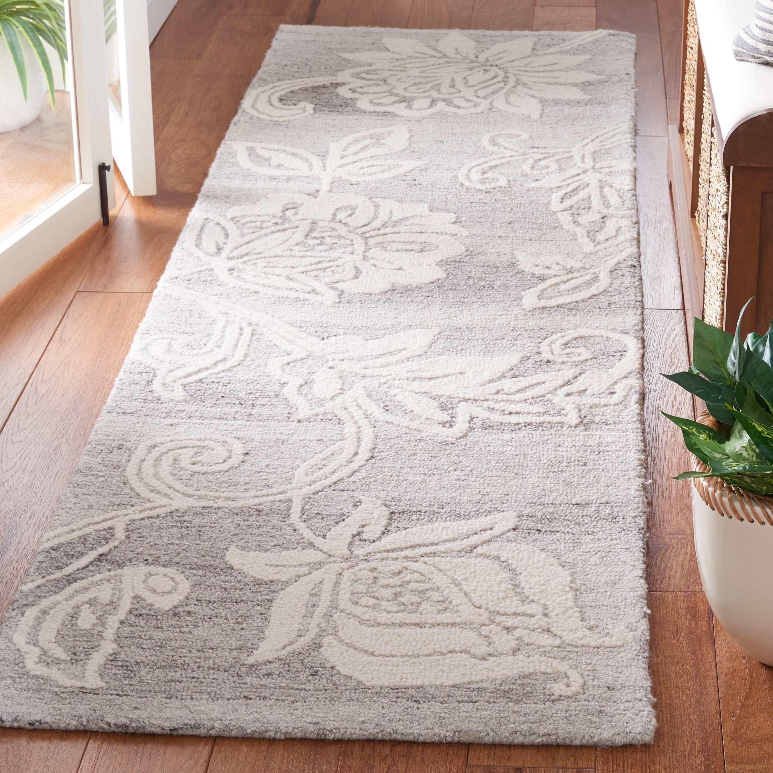 SAFAVIEH Jardin Isidor Floral Runner Rug, Gray/Ivory, 2'3" x 8'