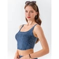 thumbnail image 4 of Women'S Square Neck Sleeveless Corset Denim Top Asymmetrical Hem High Elasticity Crop Tank Top Middle Blue XL, 4 of 8