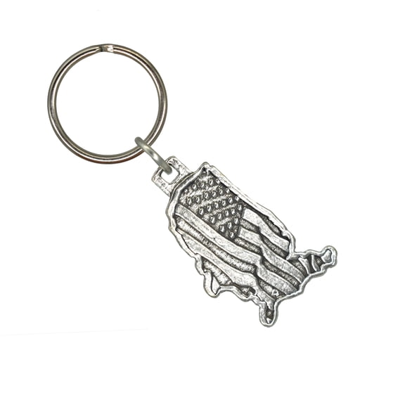 American Flag Keychain, Patriotic, USA, Key Fob, Key Ring, Keys, Zipper Pull, Luggage Tag, Backpack, Pewter, Over 300 Keychains Designs, Handmade in the USA A1011KC