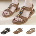 thumbnail image 6 of Xfvqtps Women Flat Sandals Elastic Open Toe Colorful Beads Decoration Bohemian Casual Dressy Soft Sole Non Slip Comfortable Breathable Walking Summer Sandals Beige, 6 of 6