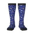 thumbnail image 1 of Fotbe Golden Snowflakes Royal Blue Calcetas Divertidas Estampadas para Hombre y Mujer, Calcetas de Algodón hasta la Rodilla para Caminar, Correr, Enfermería y Embarazo, 1 of 6