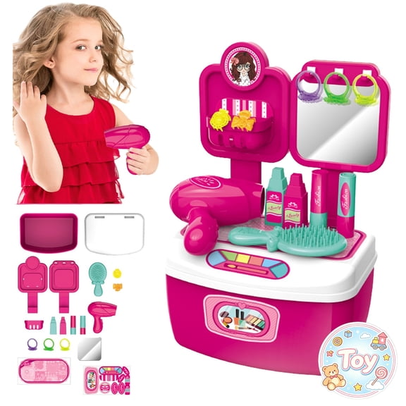 Playset with Mirror, Hair Dryer, Comb and Hair Accessories, Princess Salon Pretend Play Toys, Makeup Styling Role Play Kit, Christmas Birthday Gifts, Toys for Toddler Baby Kids Girls, Age 3 
