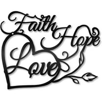 Art Word Wall Decor Heart Vintage Metal Hanging Faith Hope Love Wall Sculpture Black Modern Simple Ornaments Accessories for Living Room Bedroom Outdoor Rustic Courtyard 11.8inx9.2in