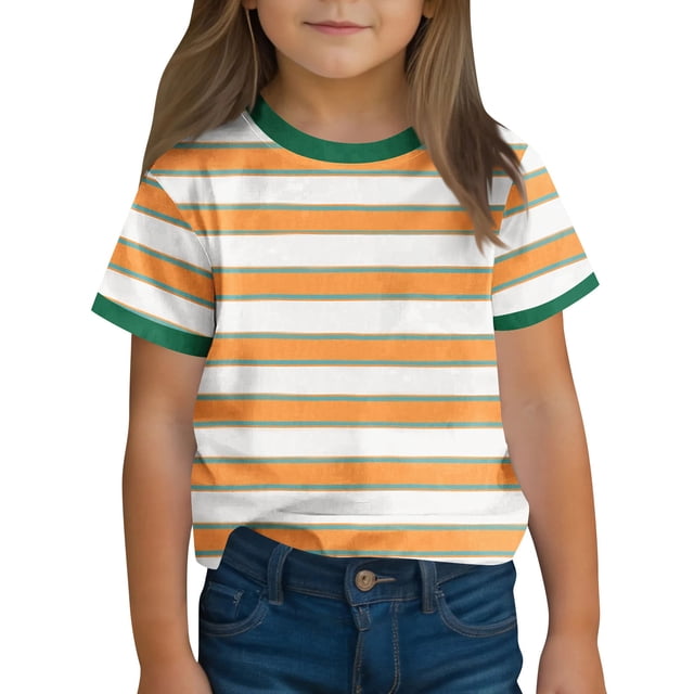 Zpanxa T-Shirts d'Été pour Filles T-Shirt Imprimé Haut à Manches Courtes Mode Décontractée avec Polyester Spandex 4 Ans