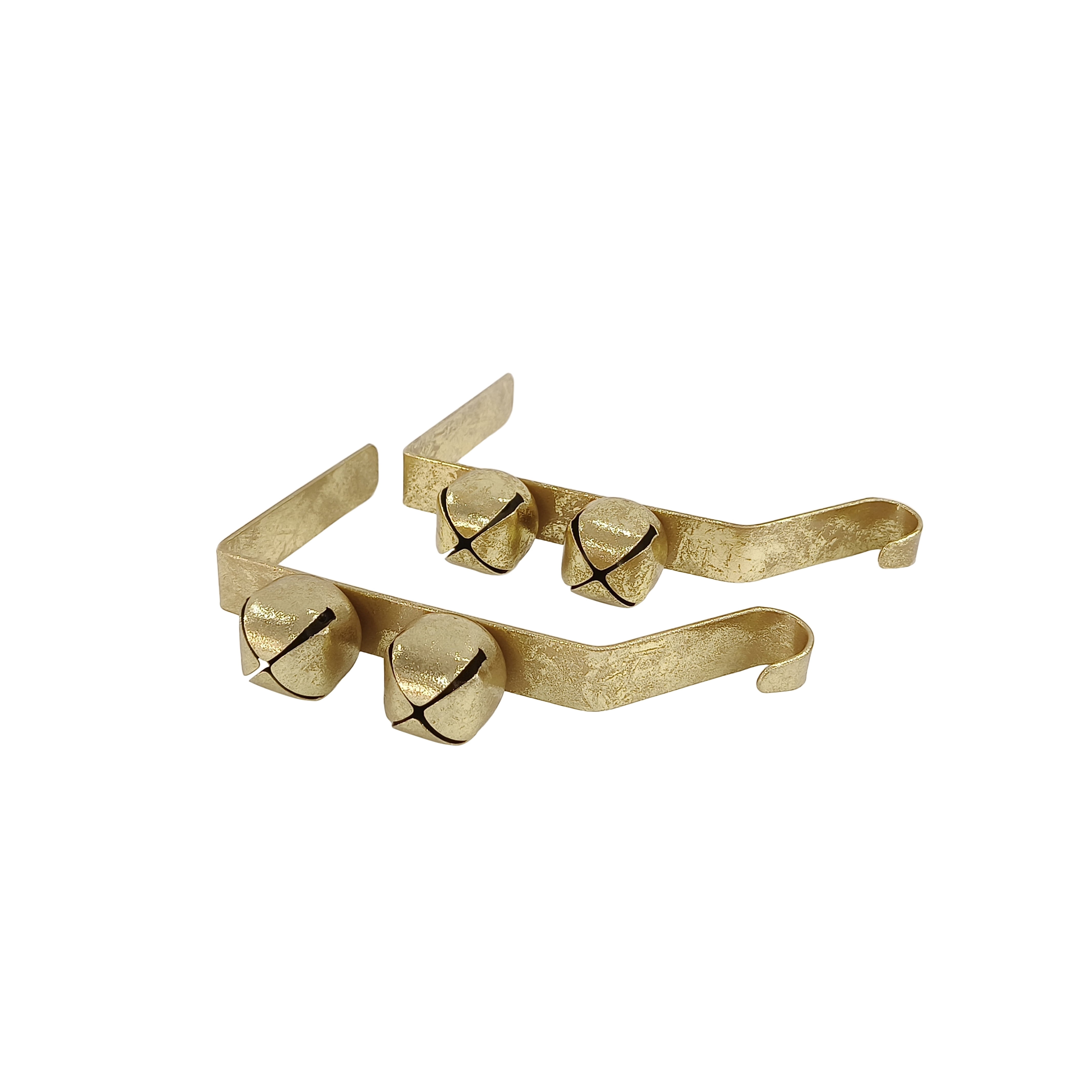 Gold Metal Jingle Bell Christmas Stocking Holders, 6.5", 2 Count, by Holiday Time