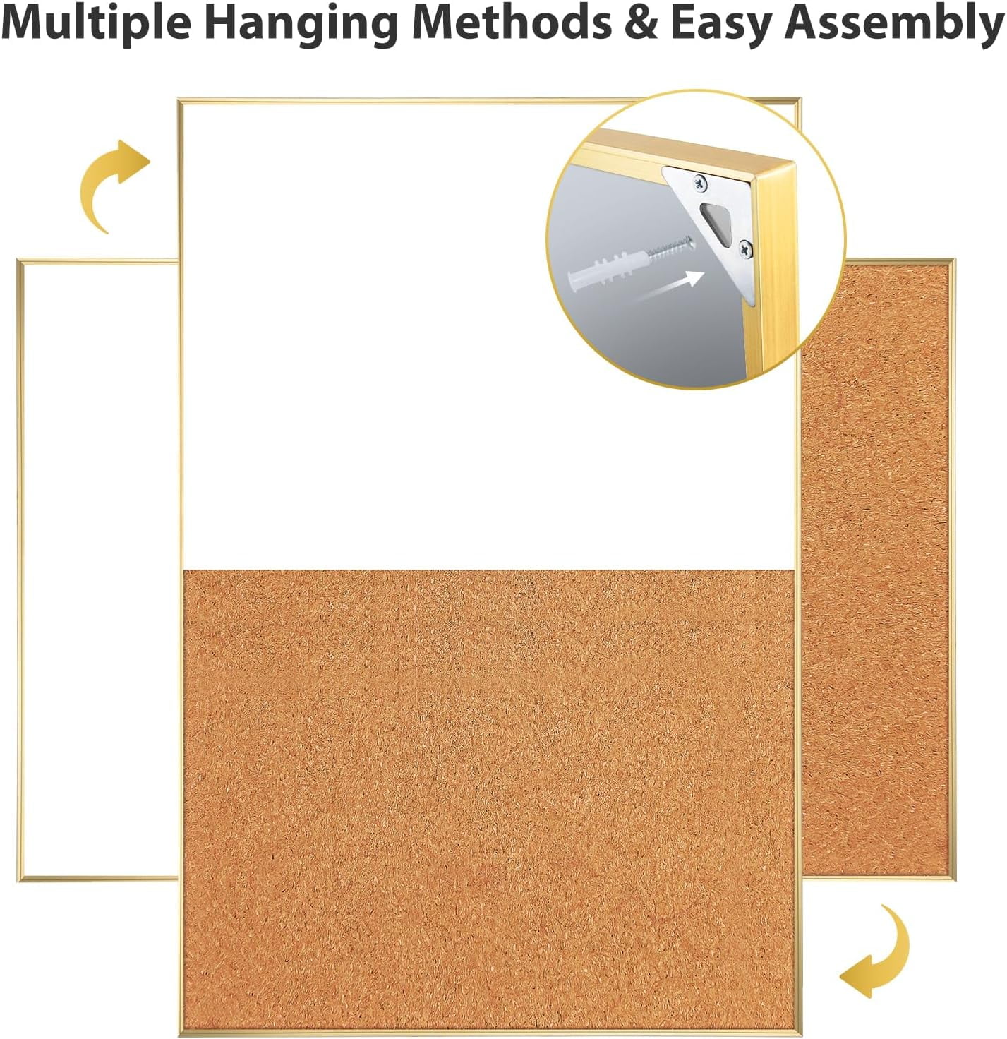 36"x24" Cork White Board Combo Gold Frame Magnetic Dry Erase & Bulletin Board | On Sale | Wall-Mounted Vision Board for Home Office School