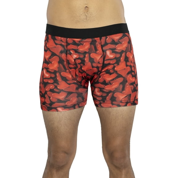 PJammy Men's Gel Hearts Polyester Boxer Briefs, Red