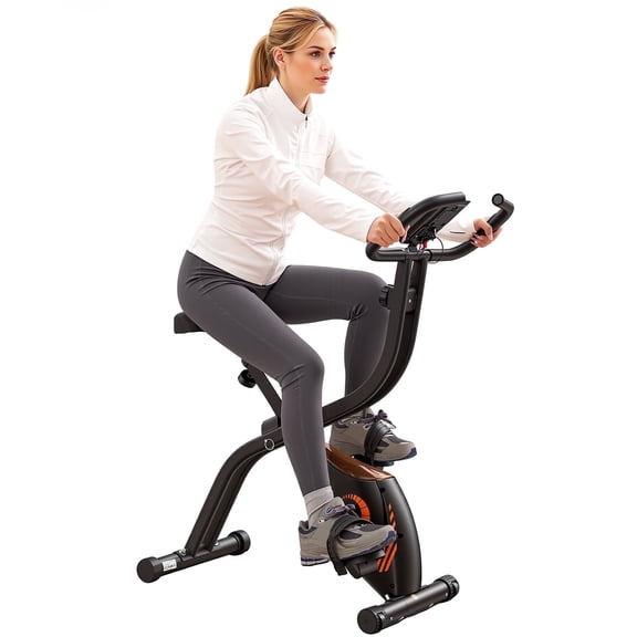 Naipo 16 Level Magnetic Resistance Folding Exercise Bike Gym Stationary Bike with Adjustable Seat Height Orange 265lbs for Space Saving Home Use