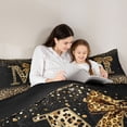 thumbnail image 4 of Erosebridal Chic Cheetah Print Bedding Comforter Set, Personalized Initial M Full Bedding Set, Black Brown, Black Reversible 7pcs, 4 of 6