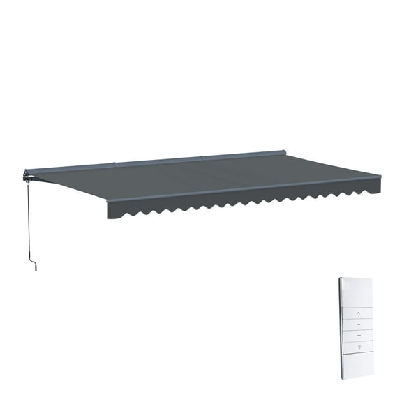 Semi-Cassette Motorized LED Luxury Patio Awning - 16 x 10 Ft - Silver Gray - Moroccan Collection