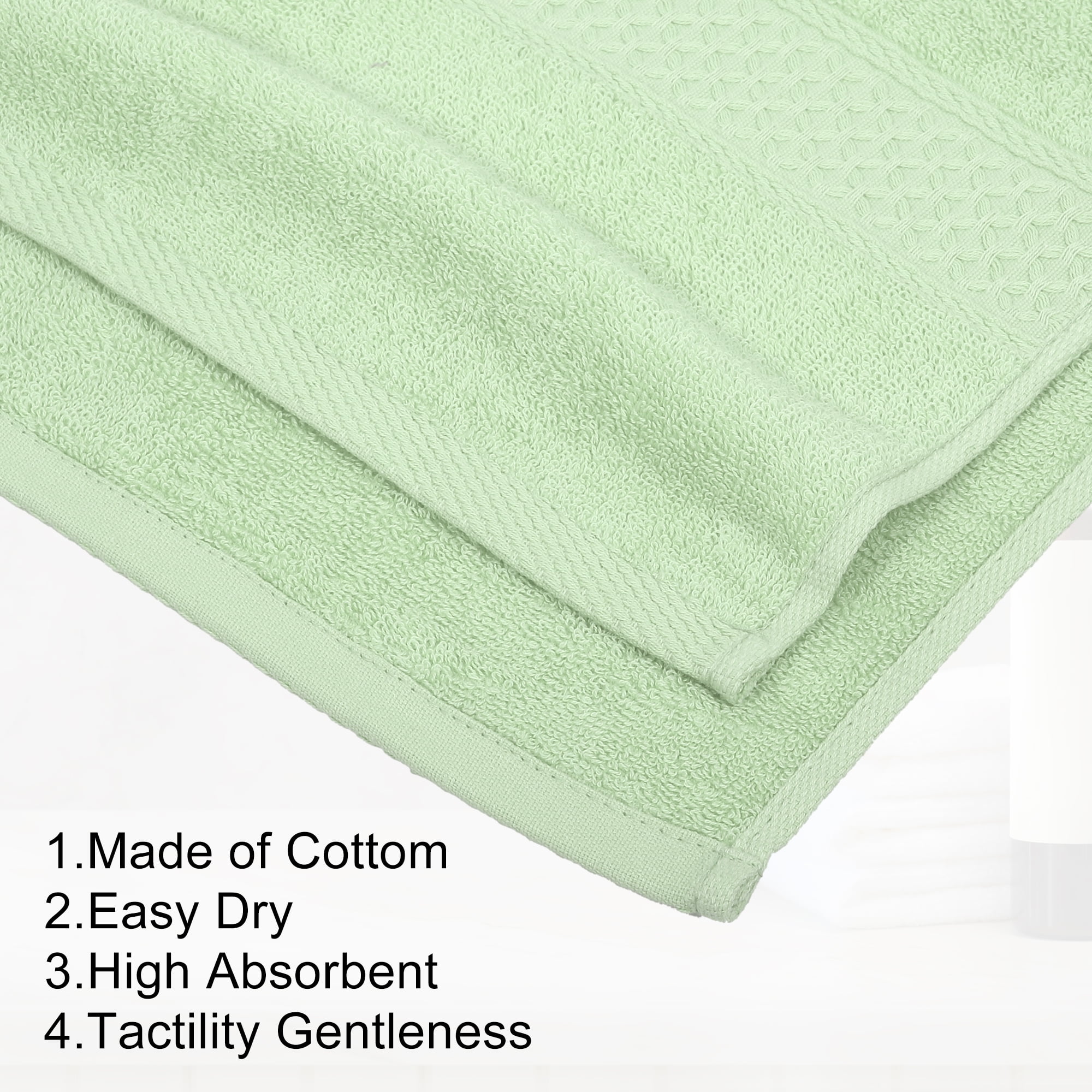 Unique Bargains 3 Pcs Cotton Bath Towel Plain Soft Absorbent Cotton Light Green