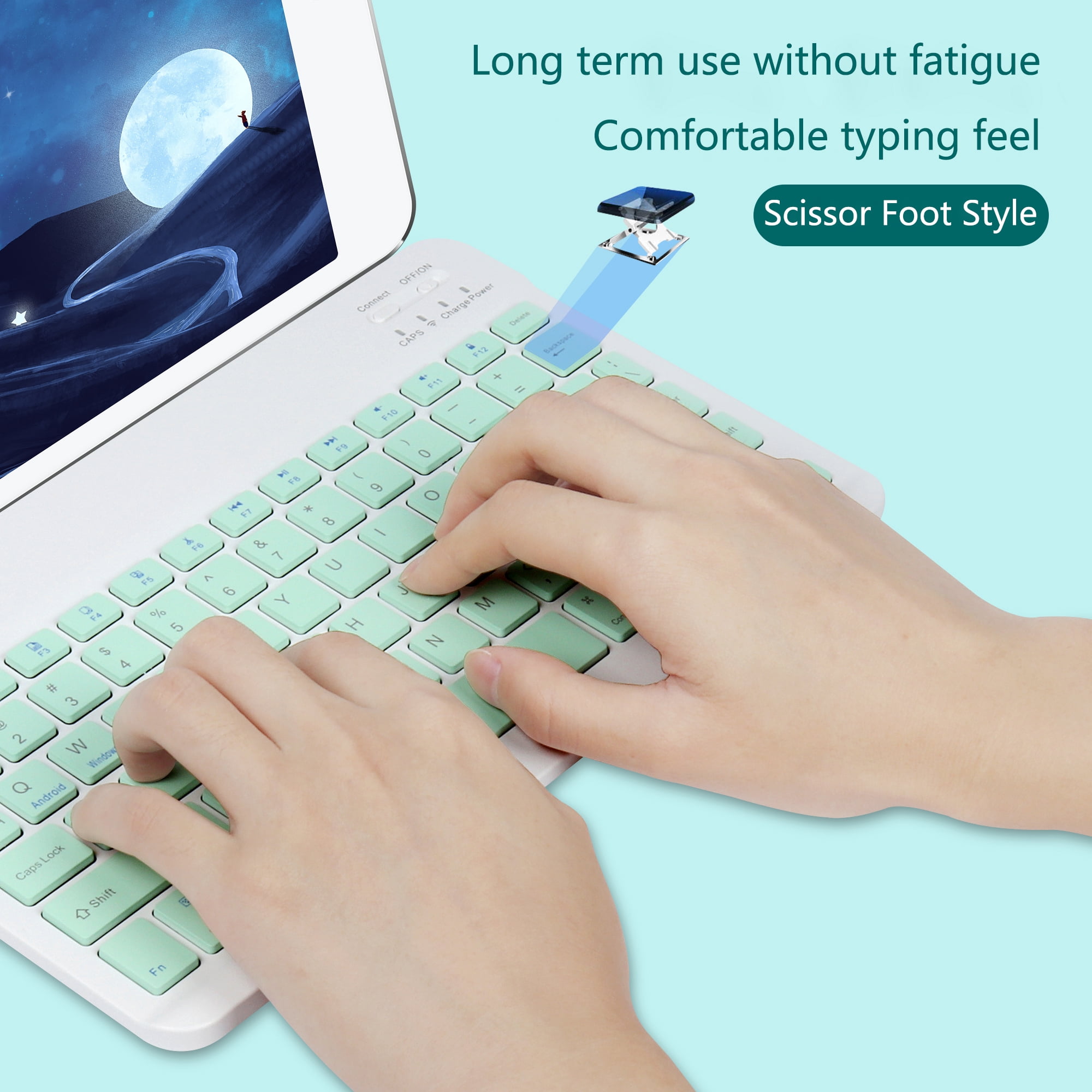 PloutoRich 10 inch Wireless Keyboard and Mouse Combos, Mini Ultra-Slim 78 Keys Tablet Keyboard, Portable Rechargeable Bluetooth Keyboard for Mac Windows Devices