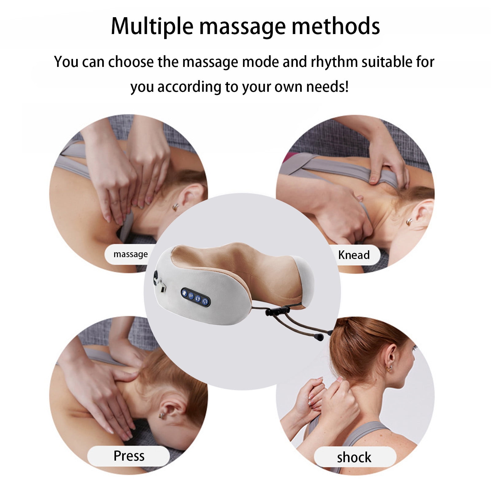 Iuhan Electric Neck Massage Pillow, U-Shaped Memory Foam Cervical Pillow for Pain Relief, Heated Massager for Neck Shoulder Muscle, Travel Pillow for Office Home Airplane Car
